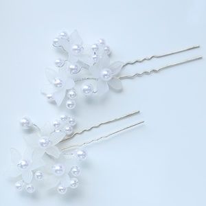NWT WHITE PEARL FLOWER GOLD BRIDAL BUN HAIR CLIPS